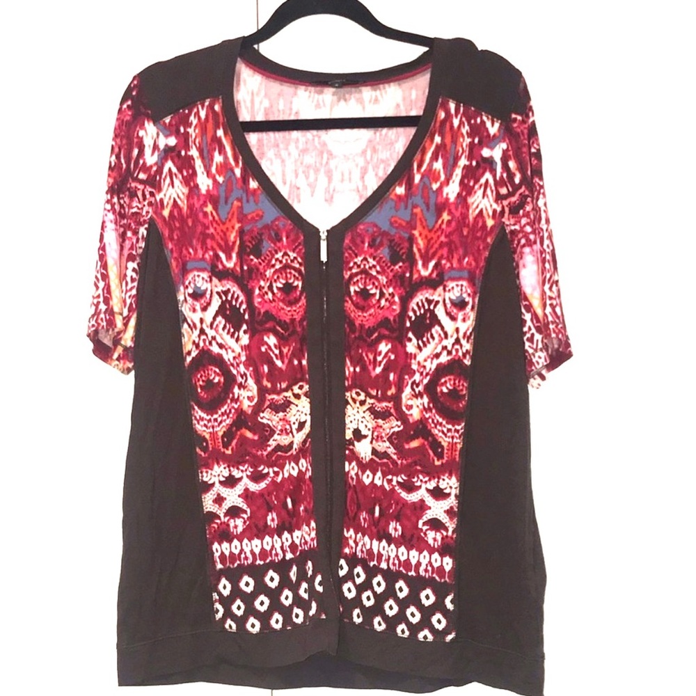 Bonita Bronw Pink Patterned ZIPUp Top Blouse